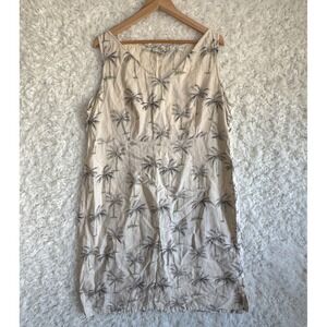 Kiko Bay 100% Linen‎ Dress Palm Tree Print Sleeveless Side Button Up Women's XL
